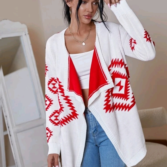 Argyle Pattern Waterfall Neck Cardigan - Picture 5 of 6